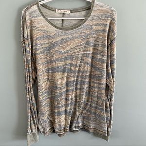 Free People Light Weight Faded Camo Long Sleeved Woman's Top
